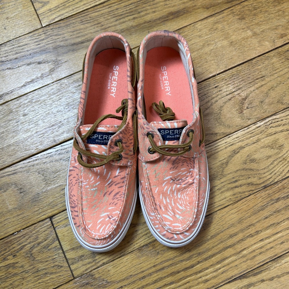 Sperry Top-Sider Bahama 2-Eye Coral Pink Canvas Boat Shoes Womens 7.5M